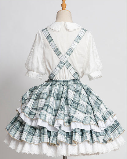 Grün karierter Rüschenrock Idol Kleid Lolita Overalls