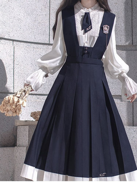 Ruffle Chiffon Shirt Sleeves Balloon Neckline White