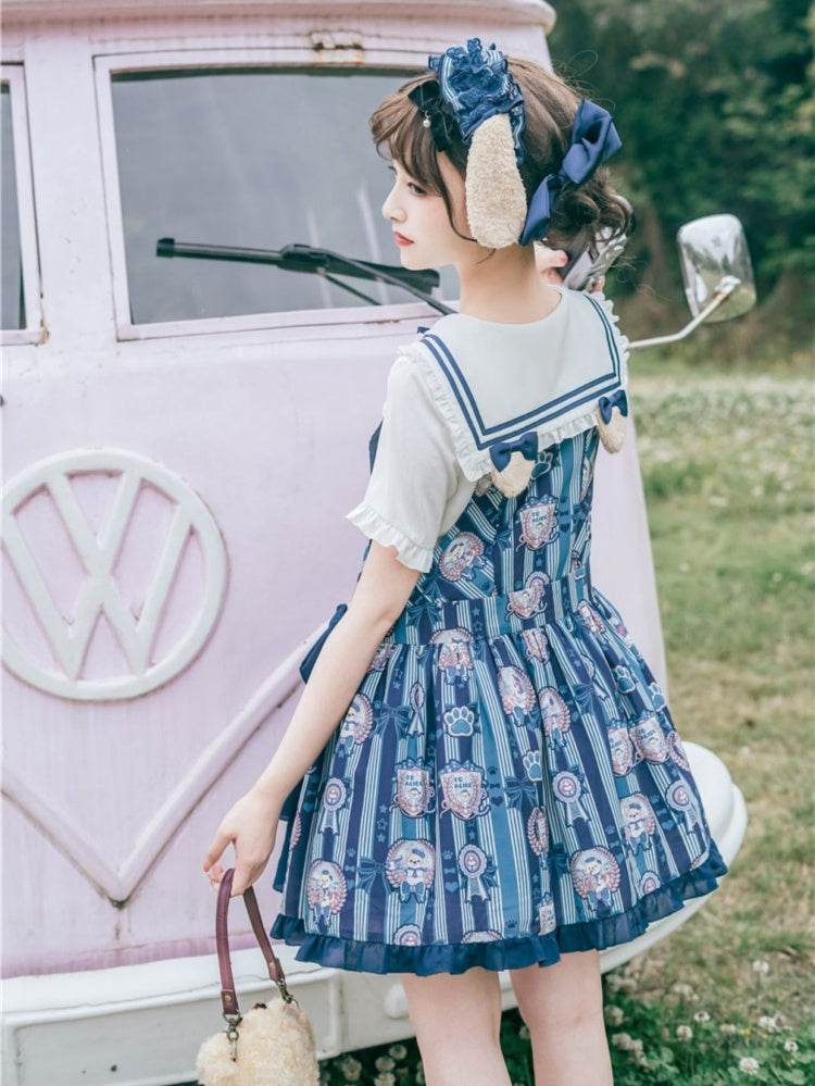 Dog's Detail Bowknot Pattern Dress Overall Badge Glory Dog