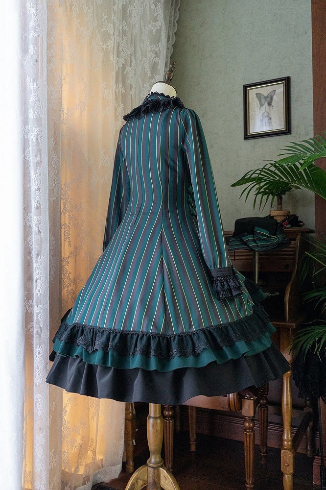 mit gestreifter Schnürung Gothic Petite Rüschenkragen Lolita Kleid Taille