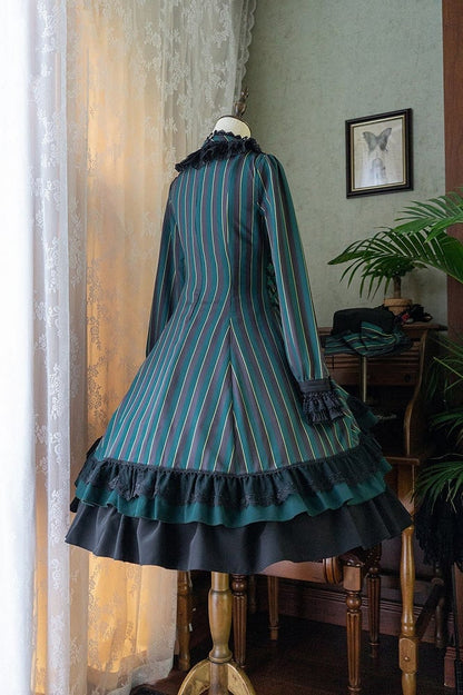 mit gestreifter Schnürung Gothic Petite Rüschenkragen Lolita Kleid Taille
