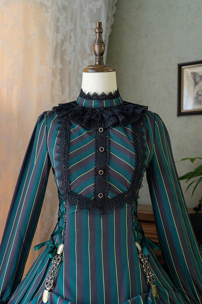 mit gestreifter Schnürung Gothic Petite Rüschenkragen Lolita Kleid Taille