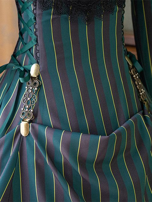 mit gestreifter Schnürung Gothic Petite Rüschenkragen Lolita Kleid Taille