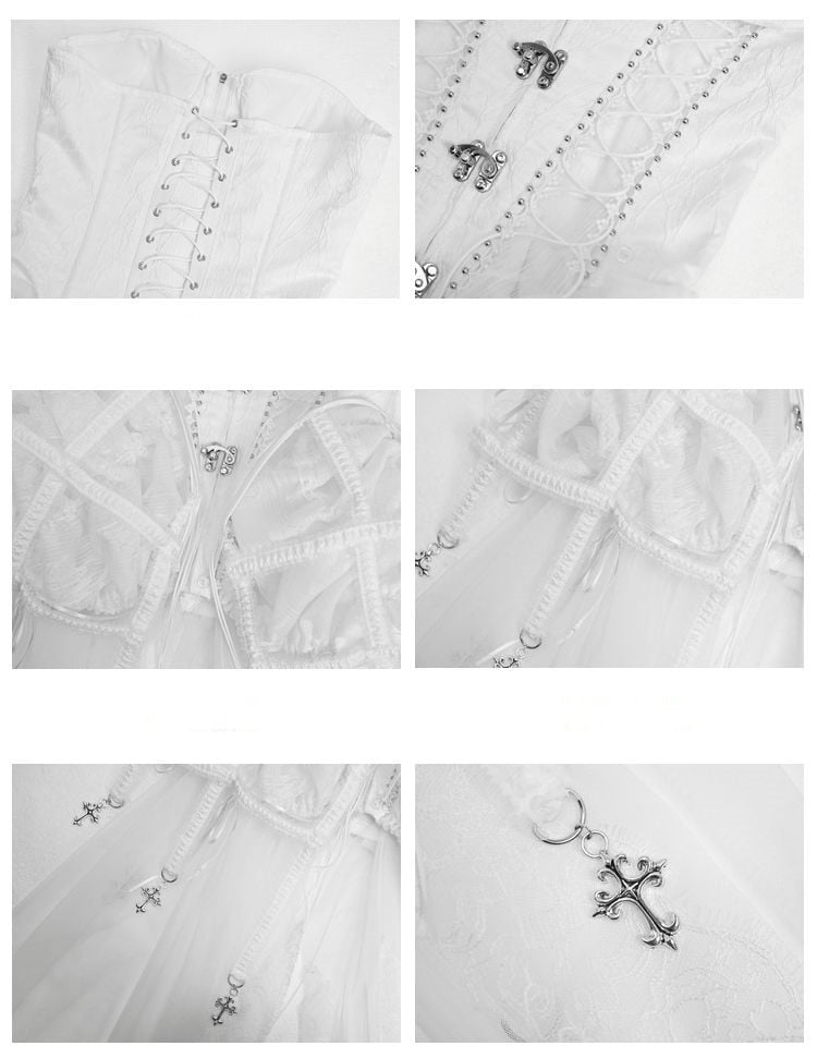 Weißes Gothic-Bustier-Korsett-Oberteil mit Schnürung am Rücken