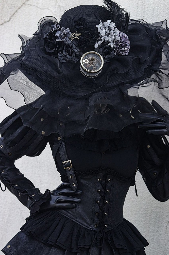 Black Gothic Lolita Shirt, Juliette Sleeves Steampunk Top, Plus Size - FOXTROT