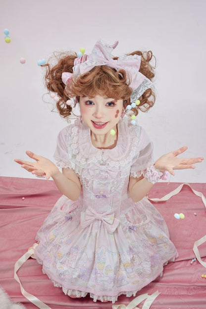 Unicorn and Dessert Pink Sweet Lolita Detachable Hooded Overall Dress