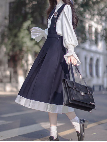 Rüschen Chiffon Hemdärmel Ballonausschnitt Weiß