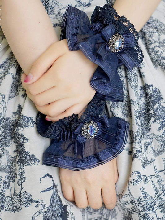 Bows Rhinestones and Cuffs Dark Decorated Blue/Black/Red Lolita Wrist