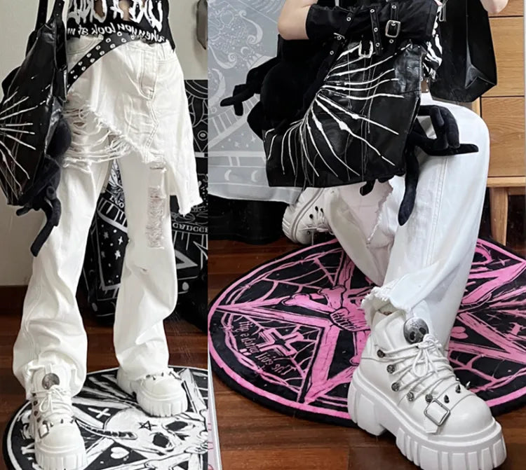 Studs Platforms White Decorated Punk Lolita Skull PU Star