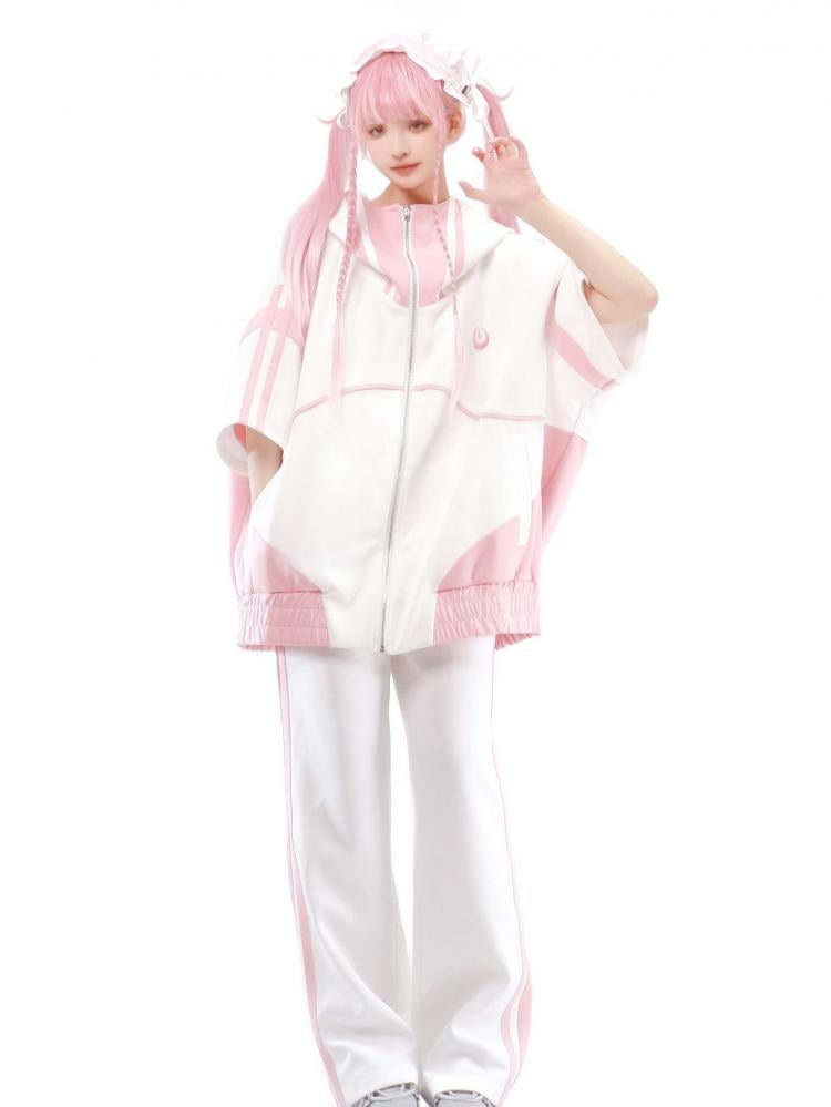 ピンクと白の地雷スタイルのスポーツウェアパンツ