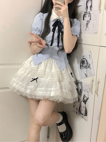 Hemd Puffärmel Blau Süß Gestreift