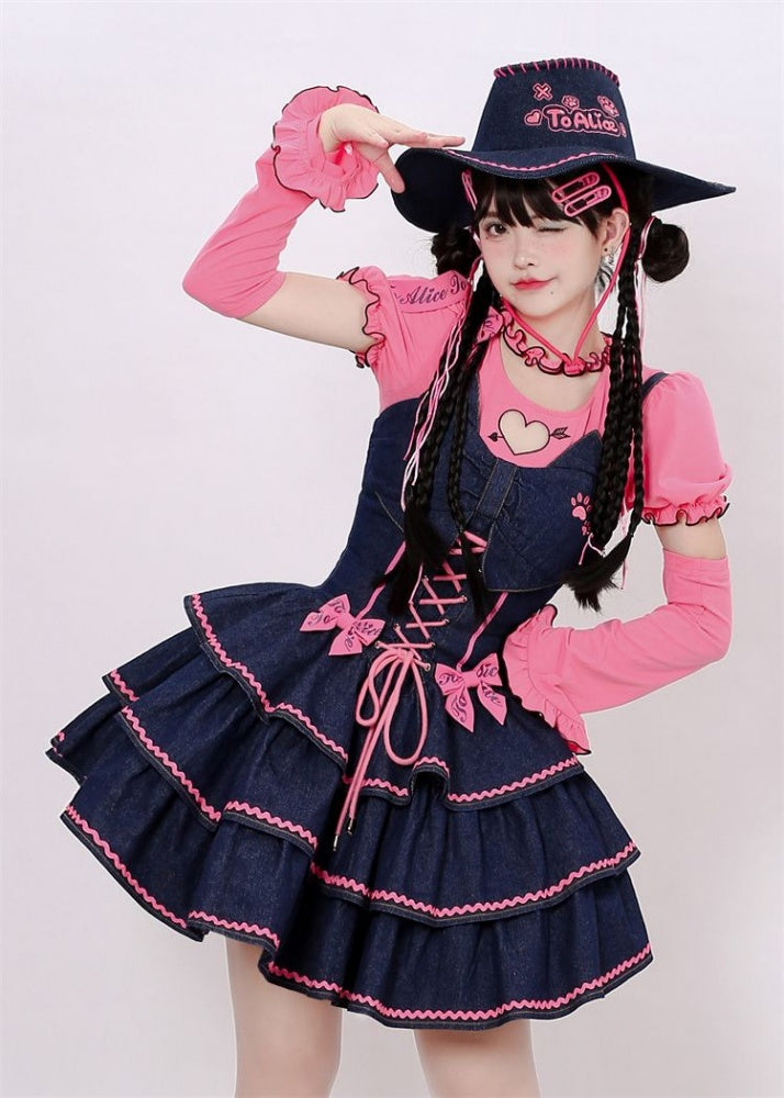 Pink Heart-shaped Cutout Top with Detachable Sleeves