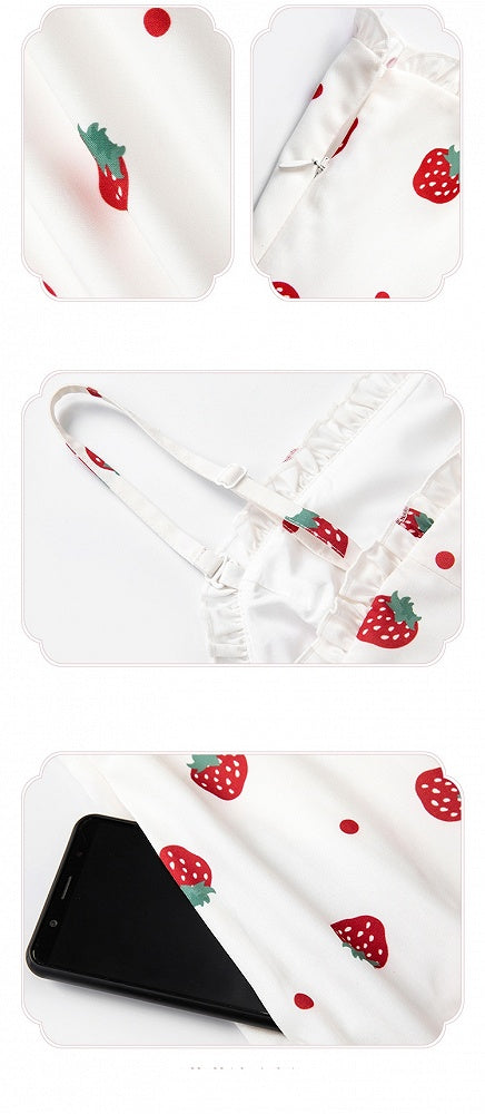 und weiß JSK süßes Kleid Polka Dots Sommer Lolita Erdbeere Sonne Druck