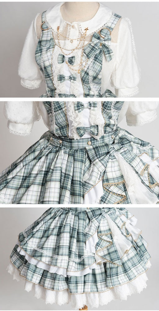 Grün karierter Rüschenrock Idol Kleid Lolita Overalls