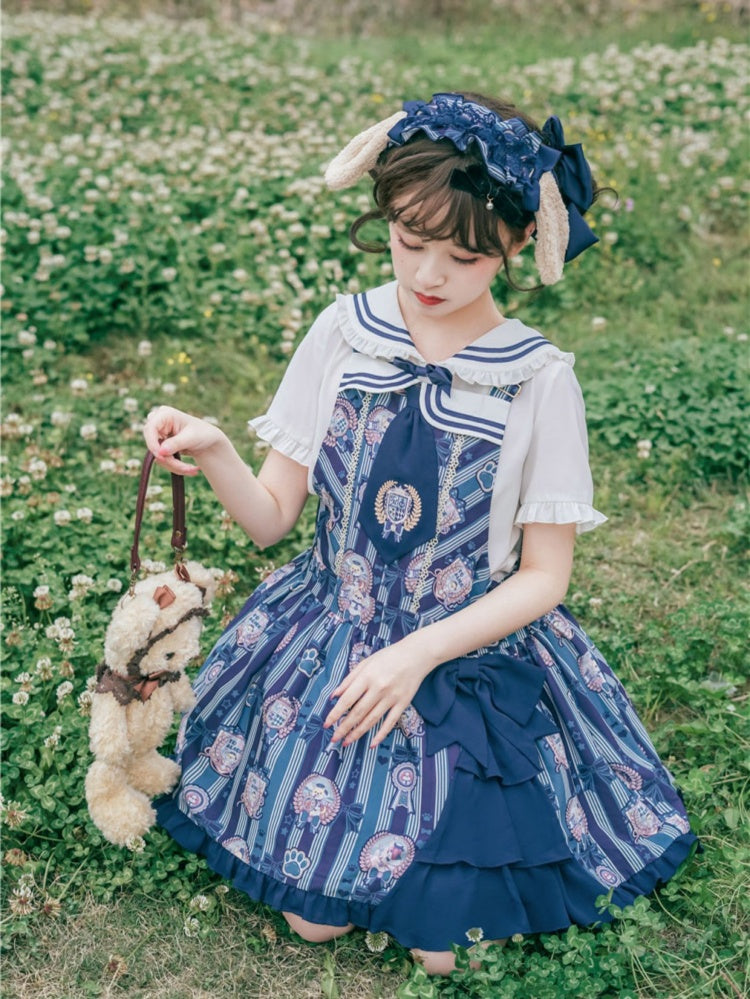 Dog's Detail Bowknot Pattern Dress Overall Badge Glory Dog