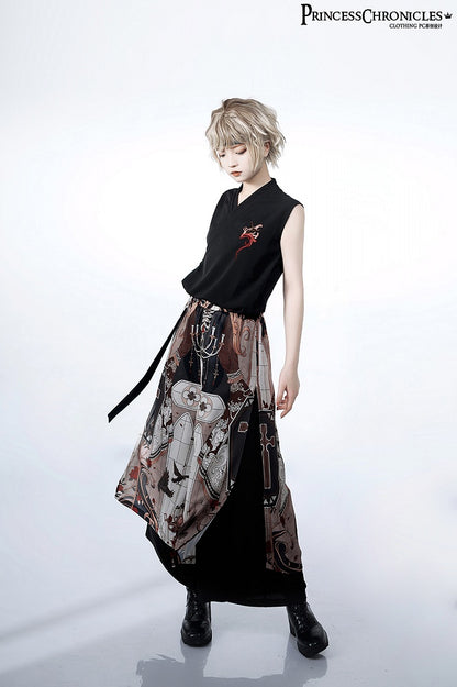 クロスパンツ カットプリント コマンドワイドレッグ ナイト