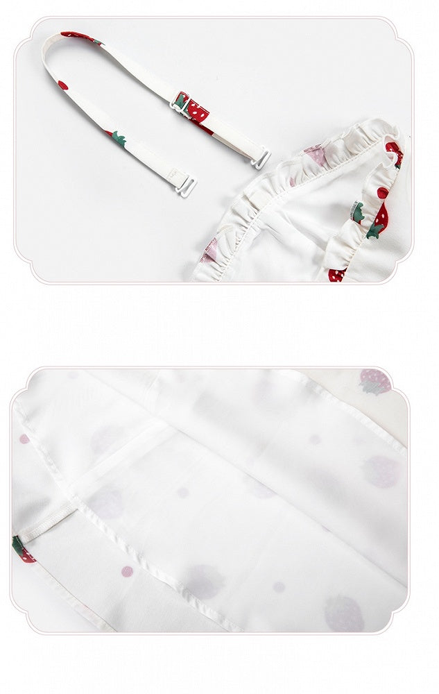 und weiß JSK süßes Kleid Polka Dots Sommer Lolita Erdbeere Sonne Druck