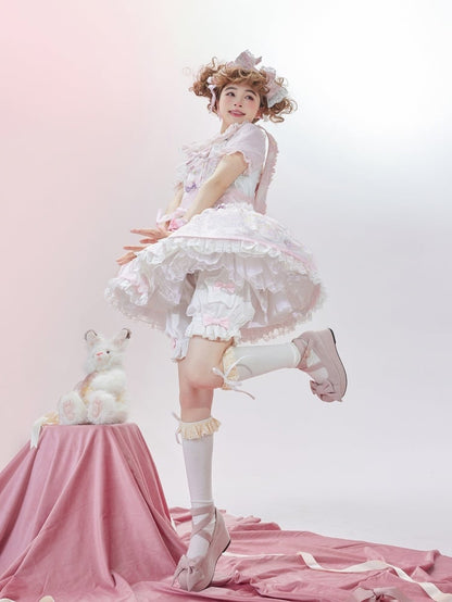 Unicorn and Dessert Pink Sweet Lolita Detachable Hooded Overall Dress