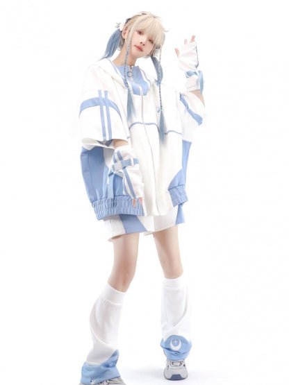 Tenshi Kaiwai Moon and Star Embroidery Hairband Light Blue and White