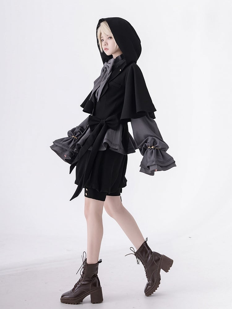 Ohren Schwarze Hasenjacke Ouji Kapuze Übergroß mit Mode