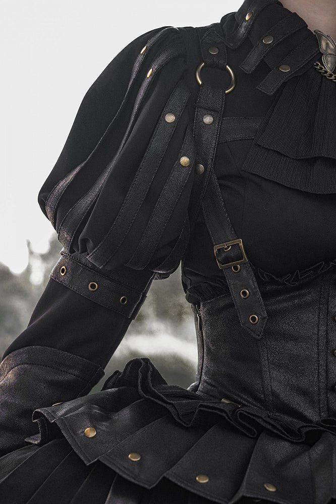 Black Gothic Lolita Shirt, Juliette Sleeves Steampunk Top, Plus Size - FOXTROT