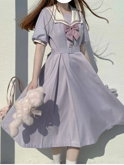 Light Purple Embroidered JK Uniform Sailor Dress - Walnut JK