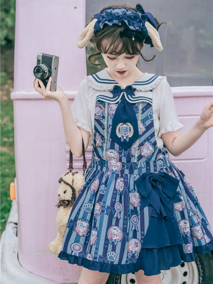 Dog's Detail Bowknot Pattern Dress Overall Badge Glory Dog