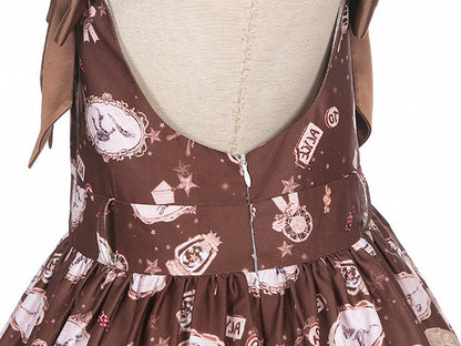 Coffee Teddy Bear Sweet Lolita JSK - Chocolate Print with Lace & Big Bow