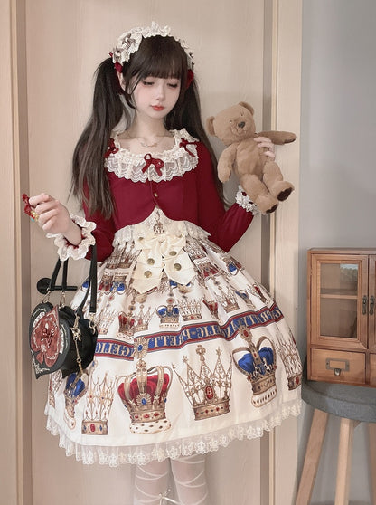 Weihnachts-Cropped Vibes Cardigan mit Spitzenschleife in Rot