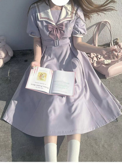 Light Purple Embroidered JK Uniform Sailor Dress - Walnut JK
