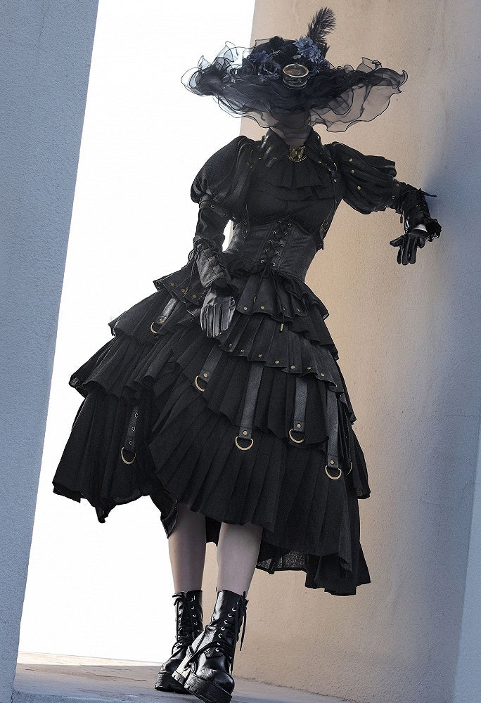 Black Gothic Lolita Shirt, Juliette Sleeves Steampunk Top, Plus Size - FOXTROT