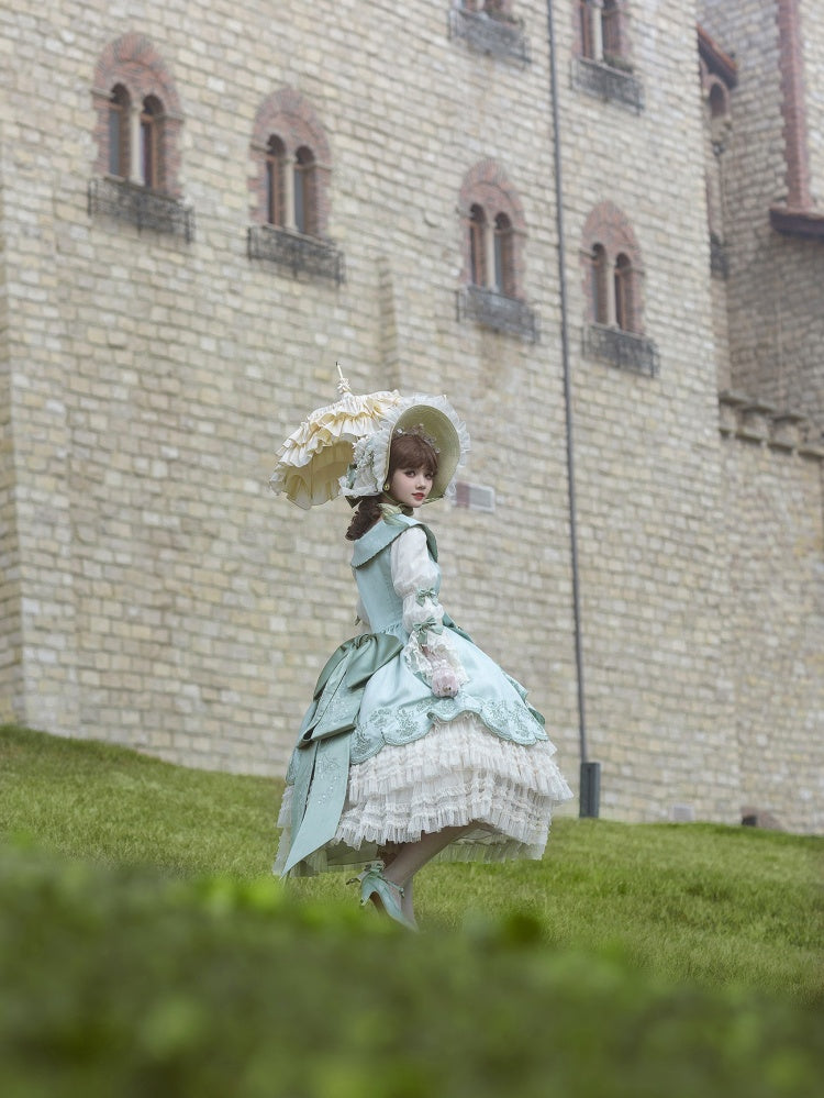 von Lily Slit the Ruffle Classic Stickerei Kleid Rock Cascading Valley Hellgrün Seite Lolita