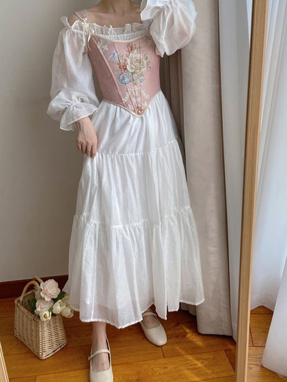 ピンクの花柄スクープネックラインコルセット