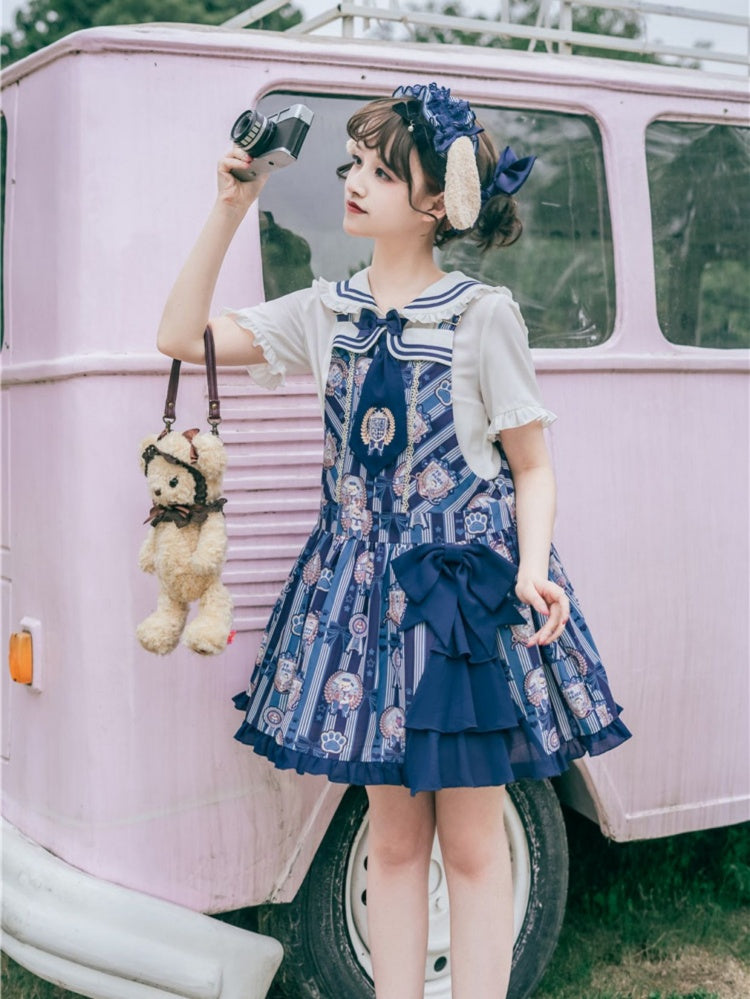 Dog's Detail Bowknot Pattern Dress Overall Badge Glory Dog
