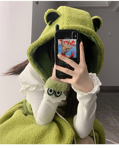 リトルフロッグ グリーン バブルスカート フリース 冬用オーバーオールドレス