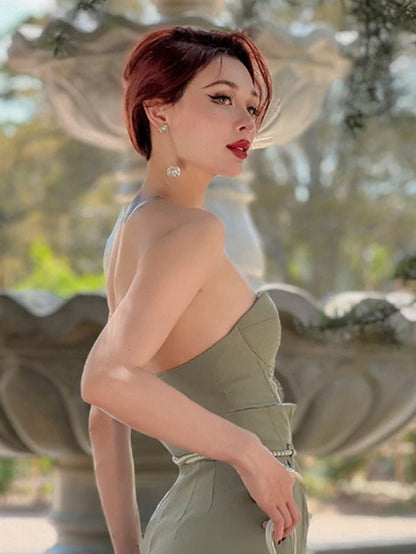 グリーンのビスチェコルセットトップ