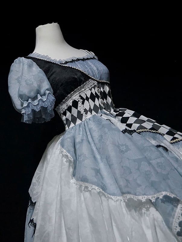 Alice in Wonderland Blue Checkerboard Lolita Dress - Long Asymmetrical