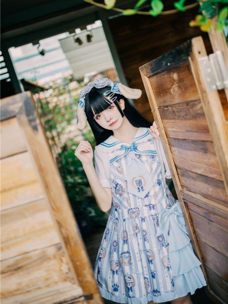 Dog's Detail Bowknot Pattern Dress Overall Badge Glory Dog