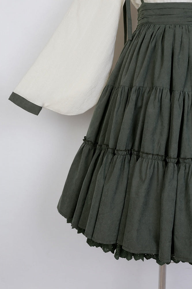 Sunflowers Embroidery Set + Tiered Sunflower Blouse Skirt Green with Charm Beige