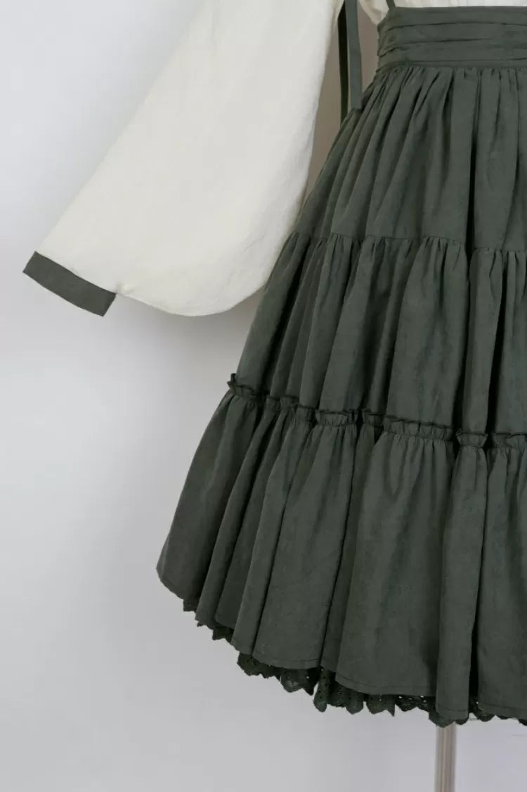 with Embroidery Set Green Tiered Sunflower Sunflowers Skirt Beige Charm + Blouse