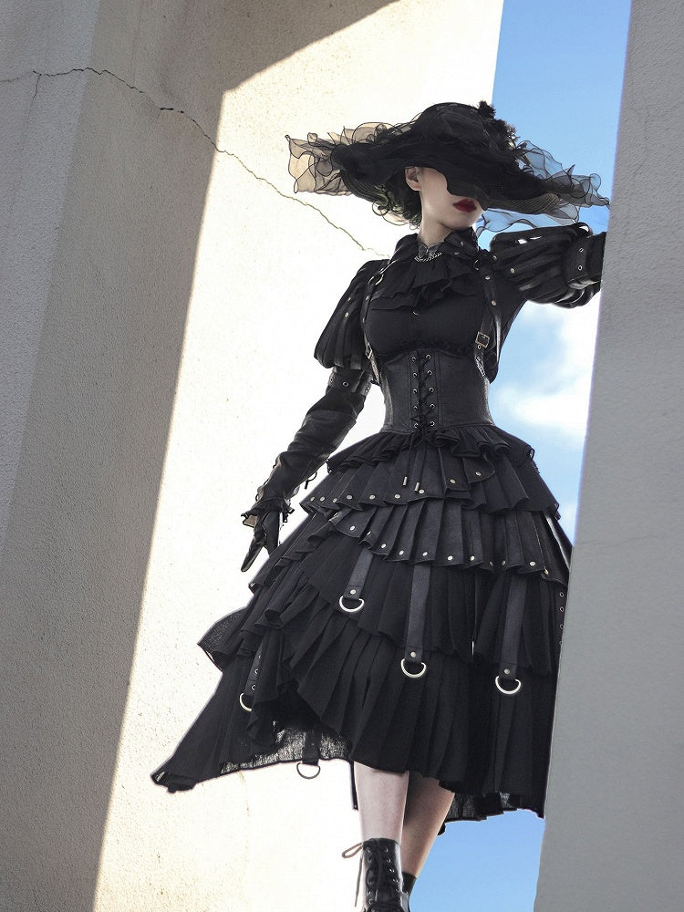 Black Gothic Lolita Shirt, Juliette Sleeves Steampunk Top, Plus Size - FOXTROT
