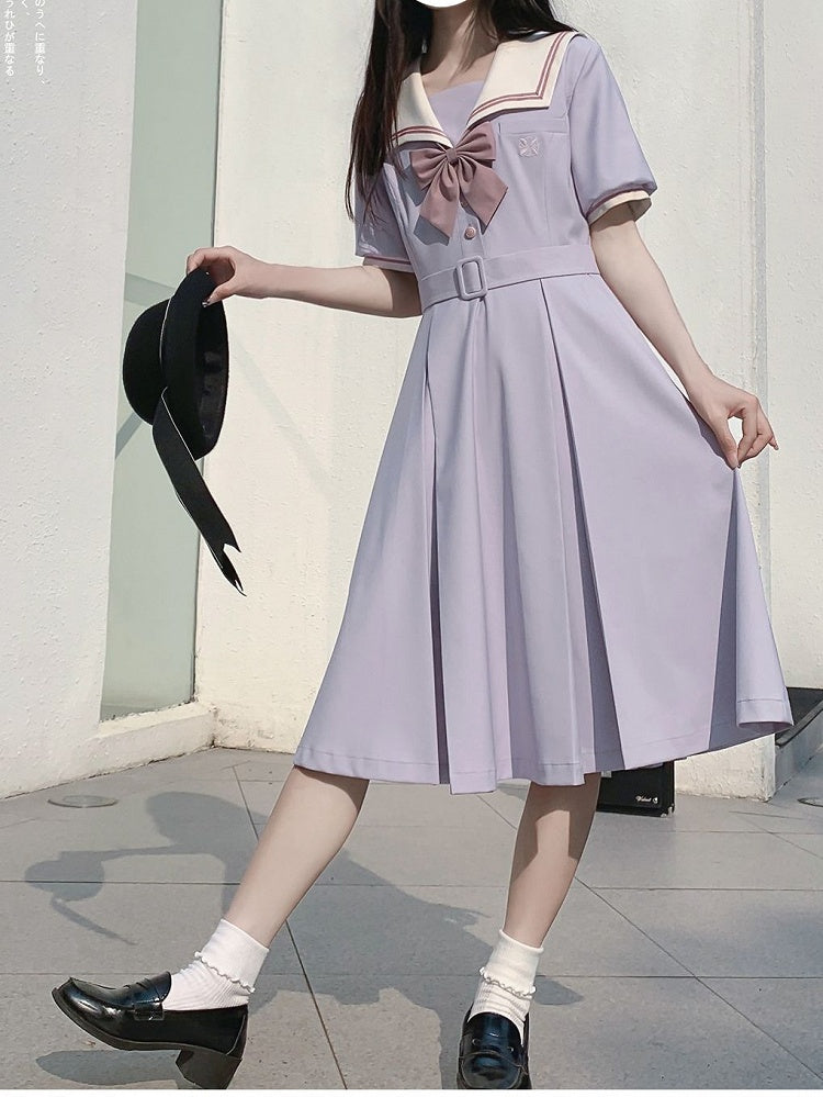 Light Purple Embroidered JK Uniform Sailor Dress - Walnut JK