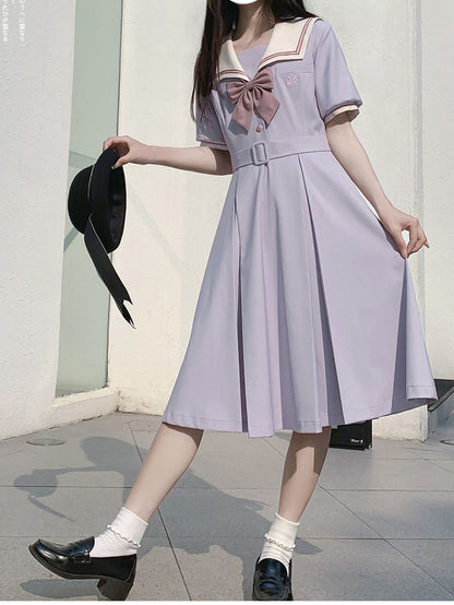 Light Purple Embroidered JK Uniform Sailor Dress - Walnut JK