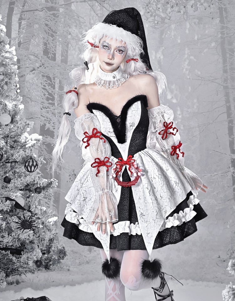 Gothic Christmas Plüsch Sweetheart Bouffant Kleid Set