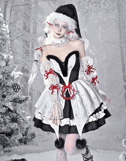 Gothic Christmas Plüsch Sweetheart Bouffant Kleid Set