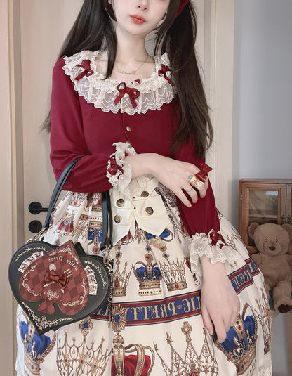 Weihnachts-Cropped Vibes Cardigan mit Spitzenschleife in Rot