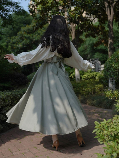 ダスティグリーンのボーン入りハイウエストロングバージョン秋デイリーロリータスカート