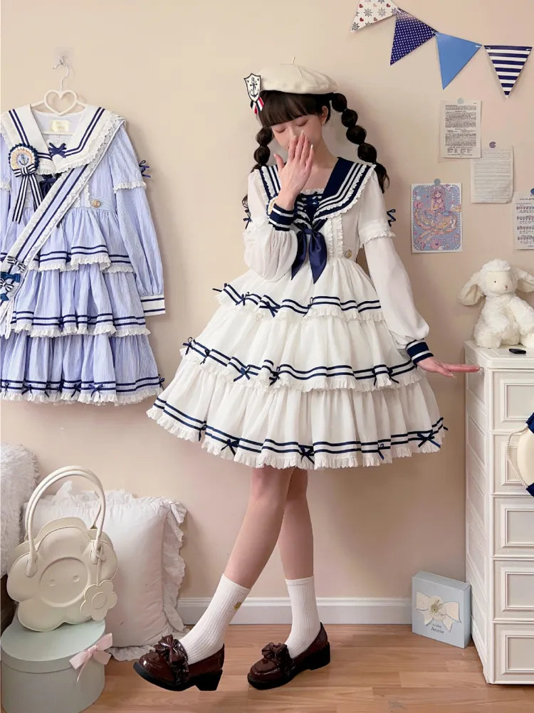 Ärmel Matrosenkragen Weiß mit Sommerkleid Kurz Abnehmbar Lolita