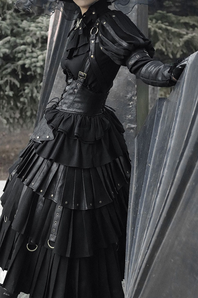 Black Gothic Lolita Shirt, Juliette Sleeves Steampunk Top, Plus Size - FOXTROT