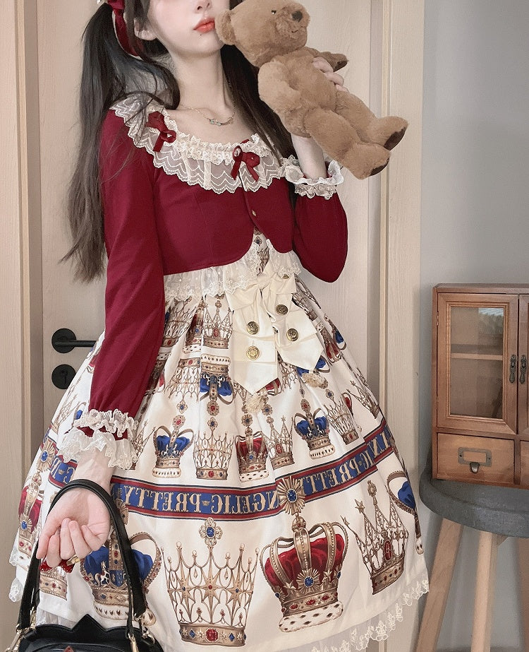 Christmas Lace Bow-Detailed Cropped Vibes Cardigan Red